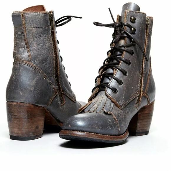 BED | STU - FINIS - SMOKE GRAY LUX - Women's Kiltie Boots Bootie Heels -Size 6.5 - Picture 3 of 13